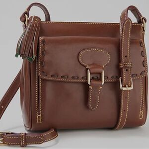 Dooney & Bourke Brown Leather Crossbody with Tassel and Buckle